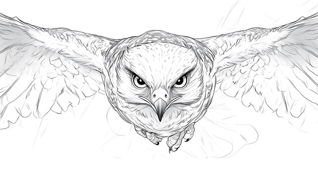 recommend clip art: Anime style line art drawing of an eagle falcon in mid flight on white background