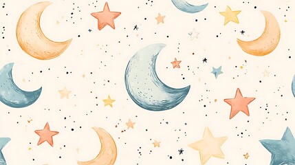 Moon and Stars Seamless Pattern for Gift Wrap and Background Design