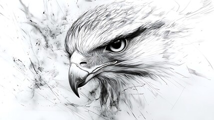 The eagle line art drawing of an anime style falcon in mid flight with Intense features white background