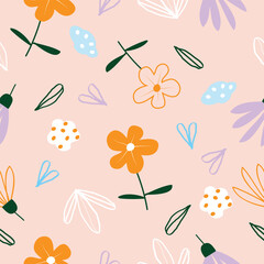 Seamless cute hand drawn floral  pattern background