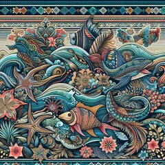 ocean life with seamless pattern
