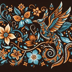 floral pattern with beautiful bird