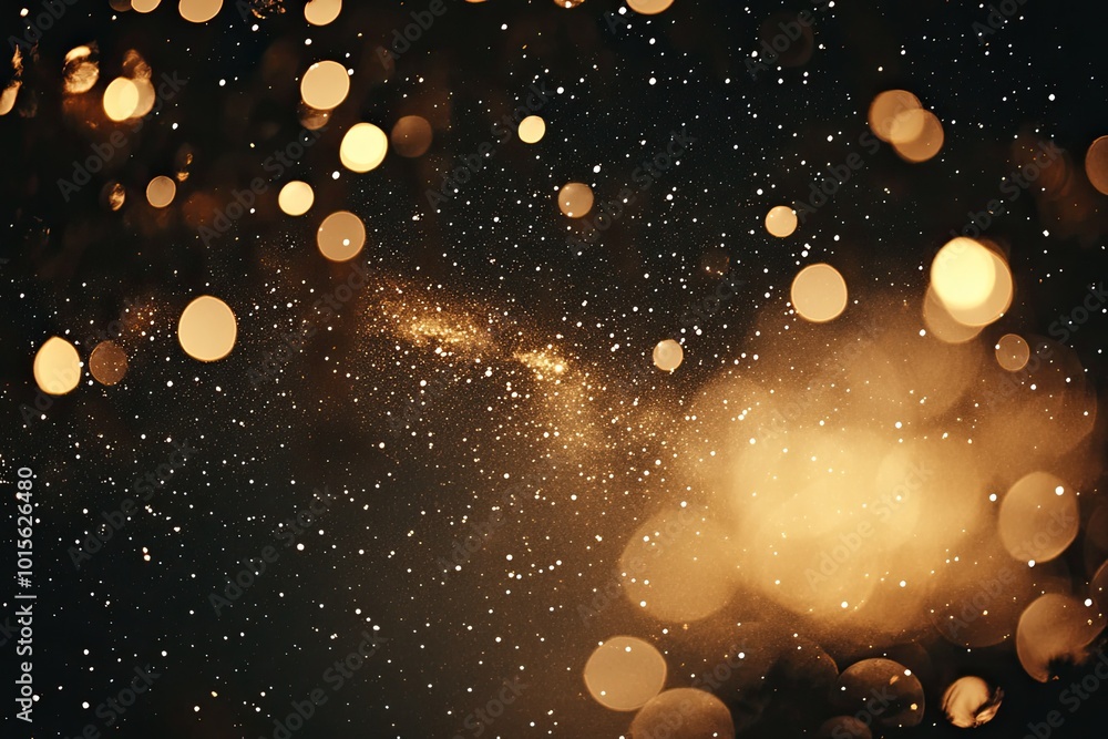 Sticker a mesmerizing display of golden bokeh lights against a dark cosmic backdrop, creating a dreamy and e