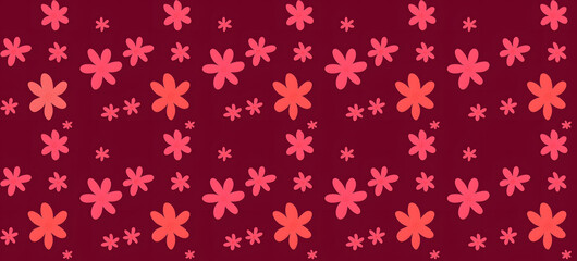Big and Small Red Seamless Floral Pattern with Maroon background