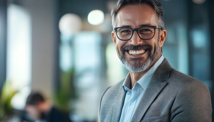 Fototapeta premium Portrait of a Smiling Middle-Aged Man in a Business Suit