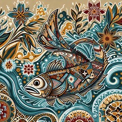seamless pattern with fish and floral 