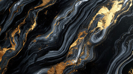 Obraz premium The wall is made of black and gold marble with a gold and black scroll pattern. Gold and black colors create a feeling of luxury and elegance. A mystical backdrop for the design
