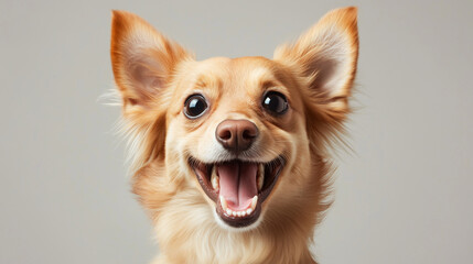 A close-up image of an excited dog with its mouth open, as if it's smiling or about to bark