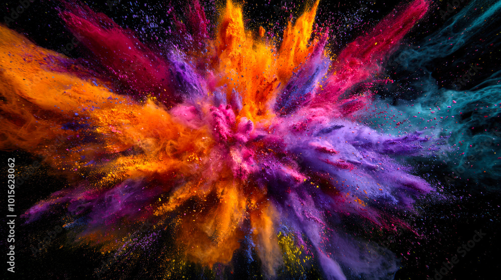 Canvas Prints multicolored dust flies in different directions on a black background. a colorful explosion of powde