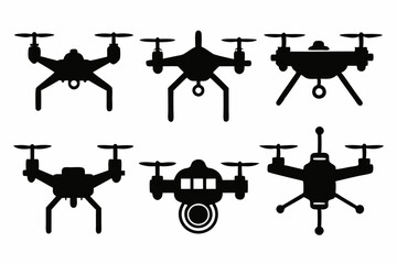 Drone silhouette vector set, drone camera icon bundle, Drone vector illustration	
