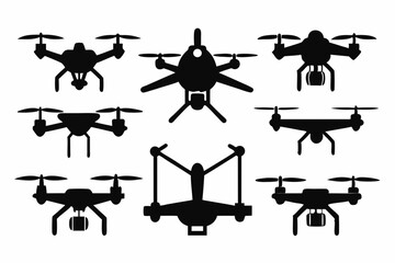 Drone silhouette vector set, drone camera icon bundle, Drone vector illustration	
