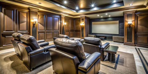 Fototapeta premium Modern Home Cinema with Leather Recliners and Large Screen