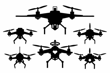 Drone silhouette vector set, drone camera icon bundle, Drone vector illustration	
