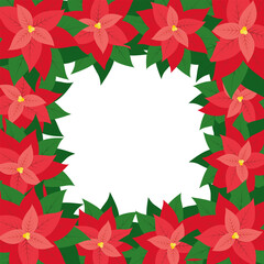 Colorful Poinsettia Flower with red and green leaves Square frame border. Copyspace. Template idea 