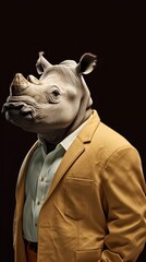 Stylish Rhino in Retro Suit - Fashion Animal Portrait