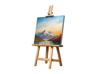 Canvas and easel photograph isolated on transparent background