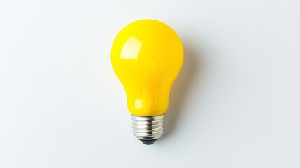 Bright Yellow Light Bulb on Clean White Background