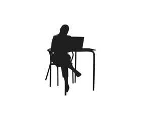 vector silhouette of women working with laptop at the office 