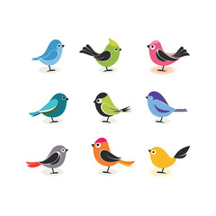 Obraz premium Set bird logo cute vector icon illustration style
