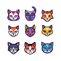 Set cat logo cute vector icon illustration style