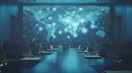 Graphic of an international business conference flat design front view global connections theme 3D render Analogous Color Scheme