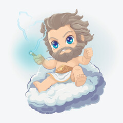 Zeus riding a cloud lightning bolt Cartoon Vector