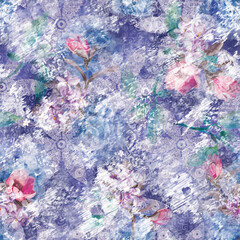 seamless watercolor digital flower pattern on textures background
