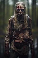 Obraz premium Cinematic Darkcore Horror Zombie Predator in a Forest