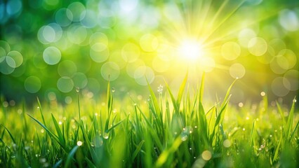 Obraz premium Natural grass background with blurred bokeh and sun , nature, green, grass, sun, outdoors, bokeh, blurred, background
