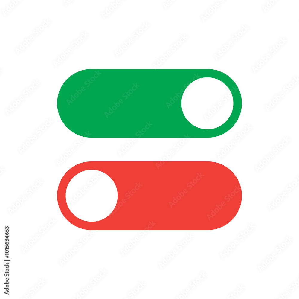Poster switch toggle red green icon, on and off button symbol sign on white background..eps