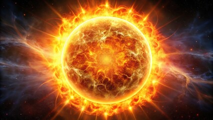 Fototapeta premium Sun with solar flares and coronal mass ejections emitting energy and gases in a flaming corona , sun, solar flare