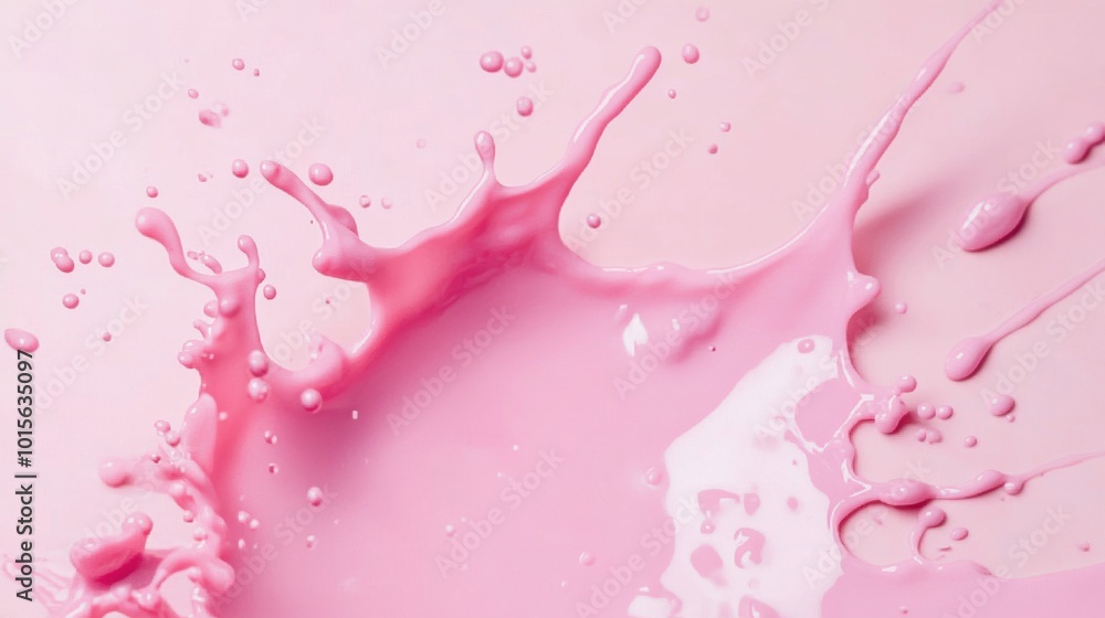 Poster a dynamic splash of pink liquid spreads across a gradient backdrop, showcasing movement, color, and 