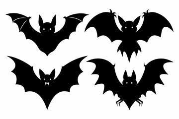 Halloween bat set. Black silhouette Halloween bat vector illustration, set of halloween bats	
