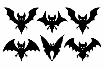 Halloween bat set. Black silhouette Halloween bat vector illustration, set of halloween bats	
