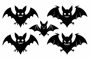 Halloween bat set. Black silhouette Halloween bat vector illustration, set of halloween bats	
