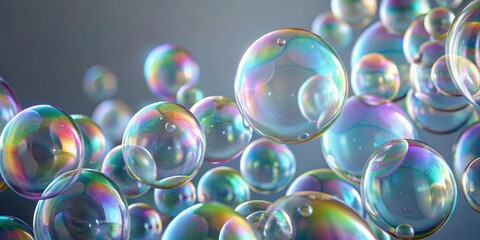 Macro shot of soap bubble cluster on light grey background, soap, bubbles, macro, close-up, cluster, abstract