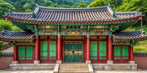 Fototapeta premium Detail of entrance door in Buddhist temple on Bukhan Mountain, Gyeonggi, South Korea, Bukhansan National Park