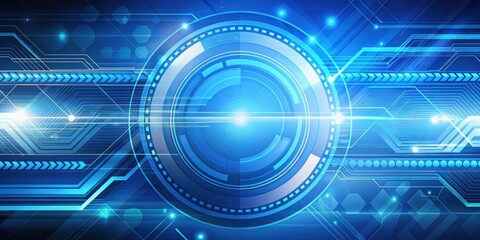 Naklejka premium Blue abstract tech background with arrows, lines, and circles , technology, digital, futuristic, design, geometric
