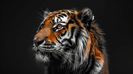 Obraz premium A Close-Up of a Tiger's Face Against a Black Background