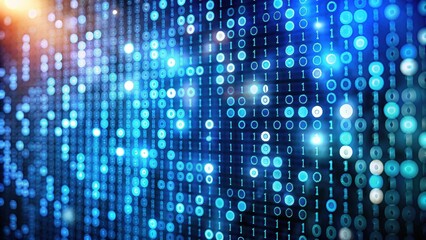 Obraz premium Binary code concept with zeros and ones on screen in a bokeh background, binary, code, concept, zeros, ones, screen