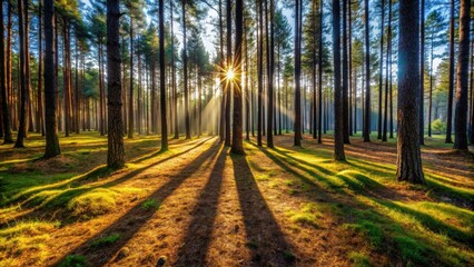 Fototapeta premium Sunlight filtering through tall pines