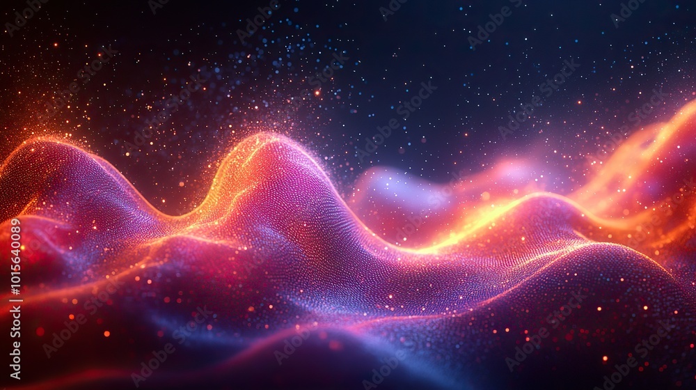 Wall mural modern glowing wave background with dynamic wave lines, symbolizing futuristic technology and audio 
