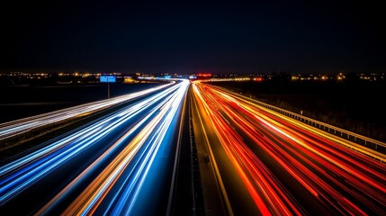 Vibrant Night Traffic on the Highway with Colorful Light Trails