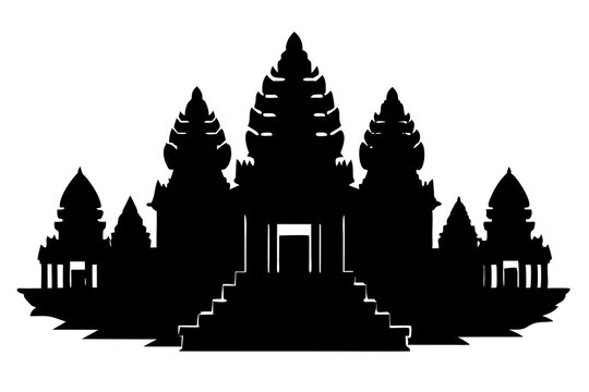 recommend clip art: Angkor Wat Temple Silhouette Composition Showcasing Architectural Grandeur