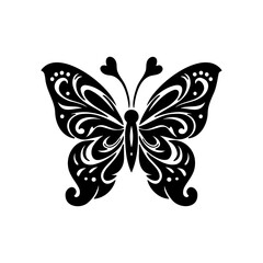 a design with silhouette art, a picture of a black butterfly