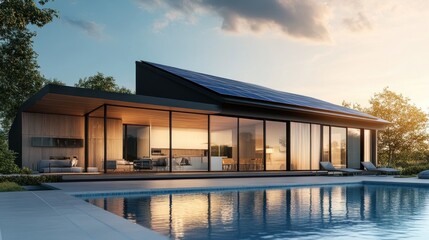 Modern House with Pool and Solar Panels