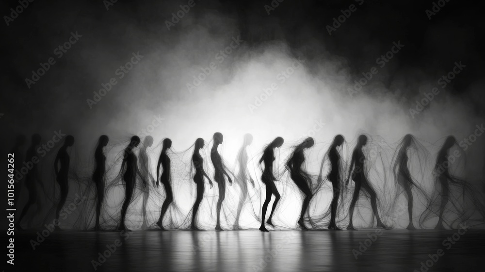 Aufkleber a dynamic arrangement of fluid, abstract figures appears to flow and merge, evoking surrealism in a 