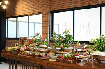 buffet, interior of a hotel, interior of a restaurant, table with food, party buffet, thanksgiving day, thanksgiving, thanksgiving meal