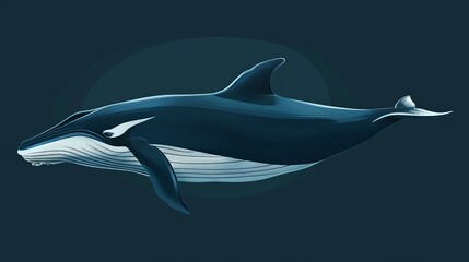 Obraz premium a fin whale surfacing flat design front view streamlined swimmer theme water color Tetradic color scheme