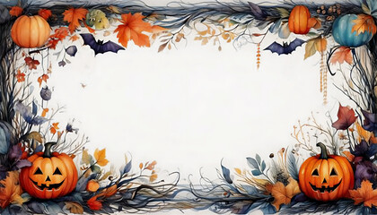 Halloween-themed border frame wallpaper featuring random elements, set against a stark white background